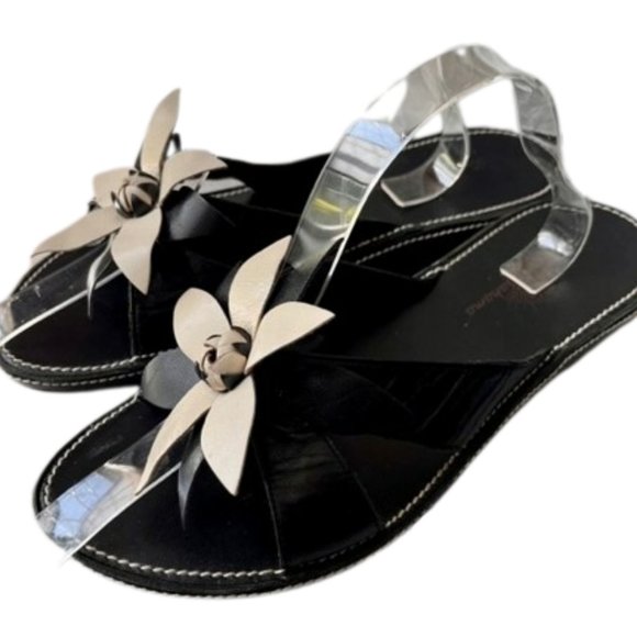 Tommy Bahama All Leather Flower Slides Sandals - Brown/White - 9M - Picture 3 of 9